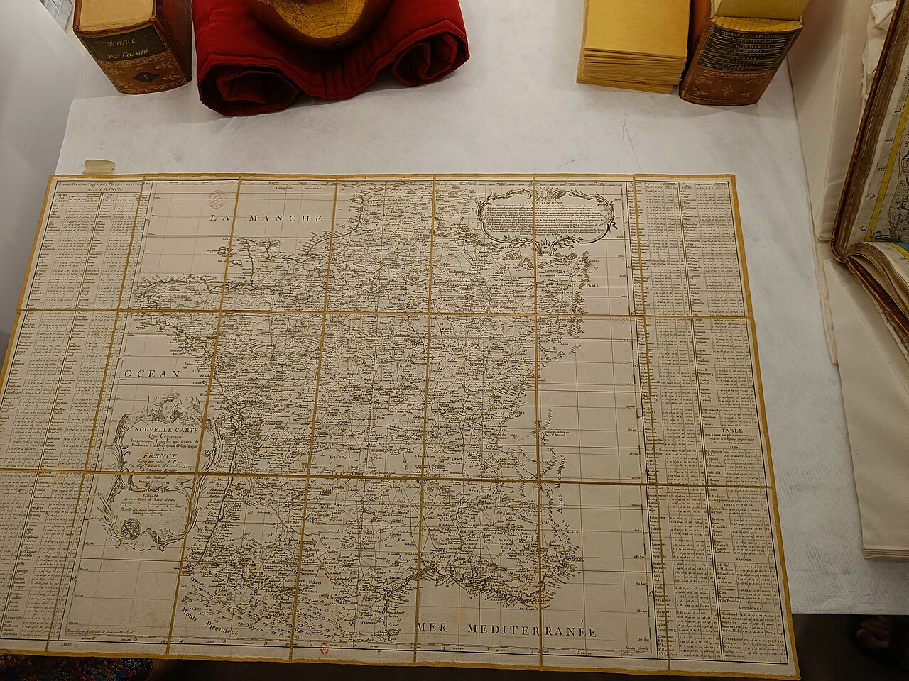 Modern photograph of the Cassini atlas index laid flat on a table.